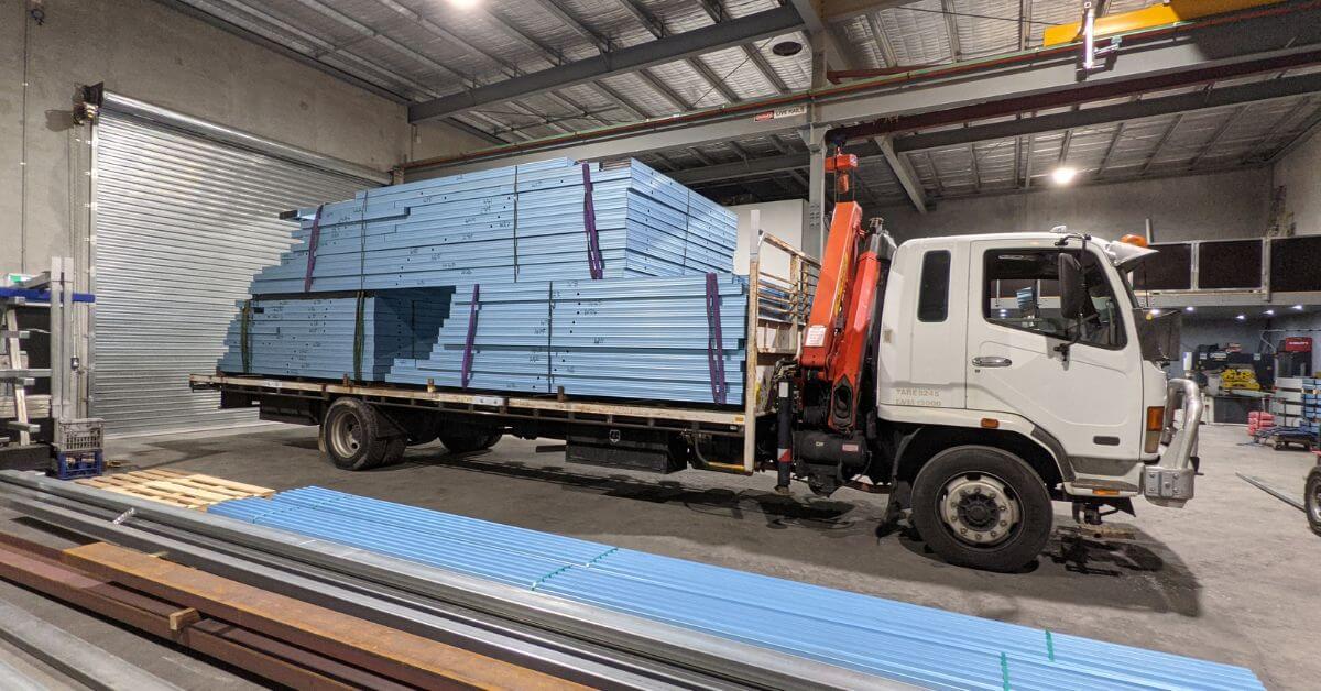 steel floor joists, steel joists, steel joists getting ready for delivery, Queensland steel joists, steel joists Gold Coast, truck with steel joists loaded